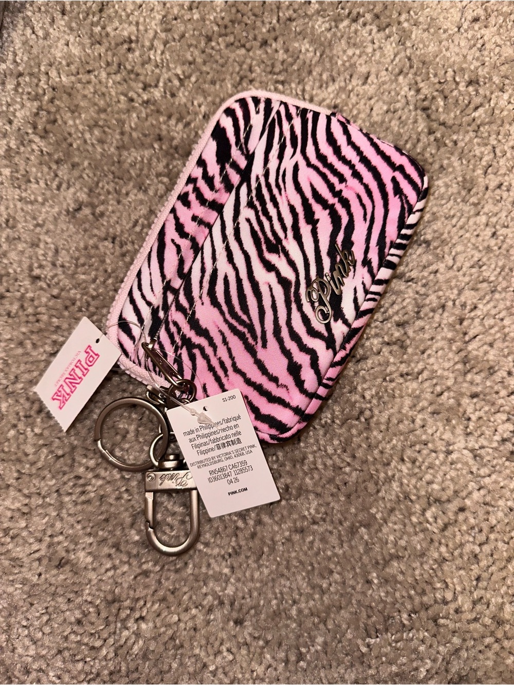 PINK Victoria's Secret Pink Zebra Print Zip Keychain Wallet 🖤💗